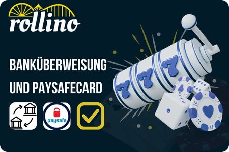 Symbole Banküberweisung und Paysafecard für sichere, anonyme Zahlungen im rollino casino 25 euro bonus ohne einzahlung